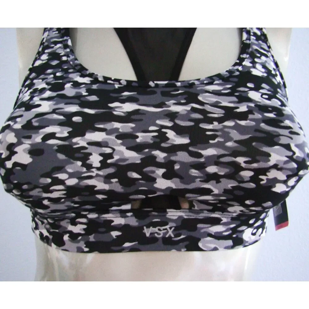VSX Victoria's Secret Camo Black High Neck Mesh Layered Sport Sports Bra
